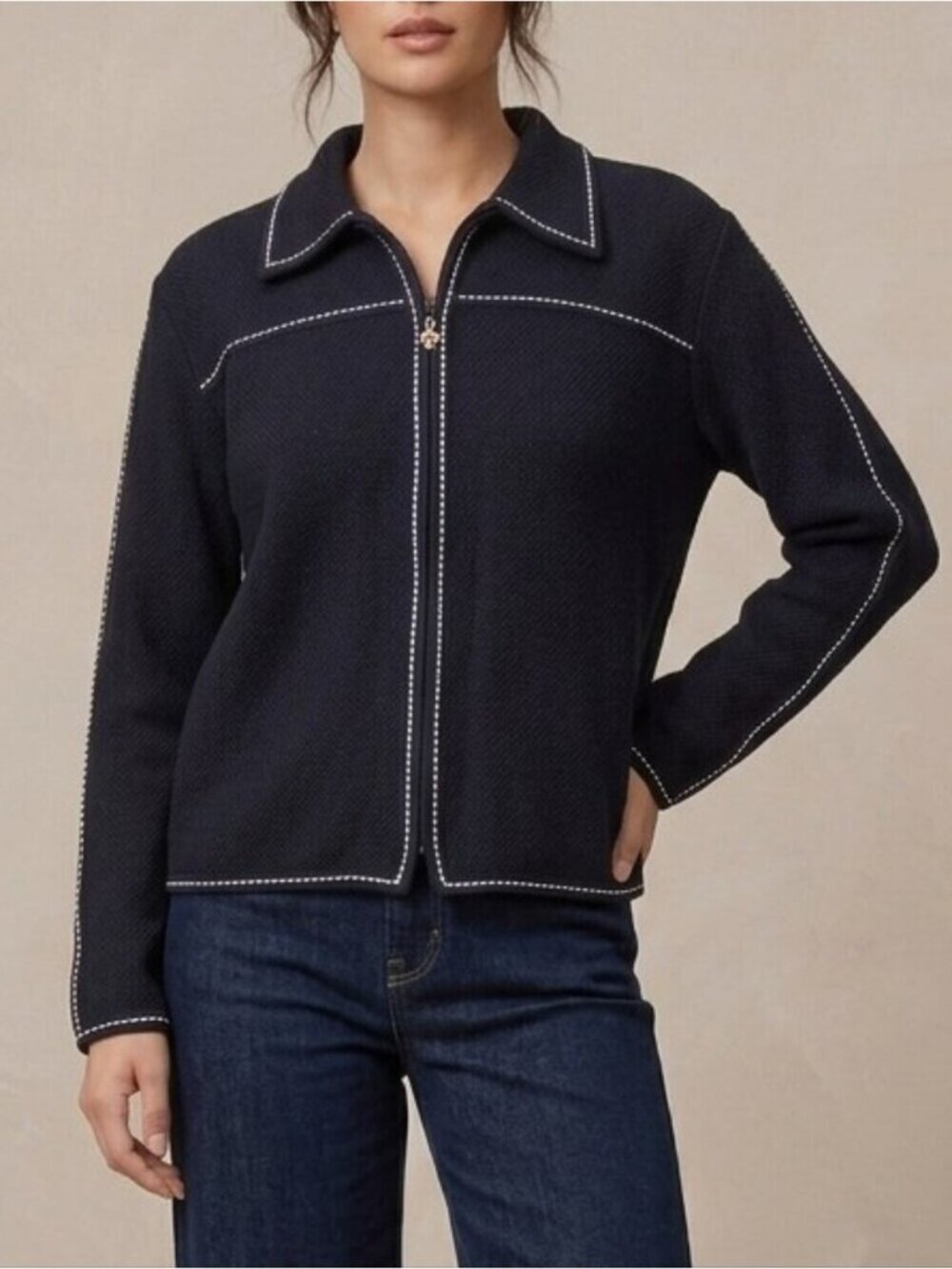 St John Marie Gray Vintage Pique Knit Sports Jacket Cardigan Size 16 Fit XL Prep